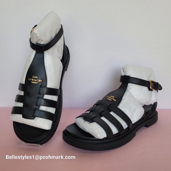 COACH Franny Leather Sandal with Ankle Buckle Closure -Black - Women’s Size 9B⭐ - Picture 2 of 16